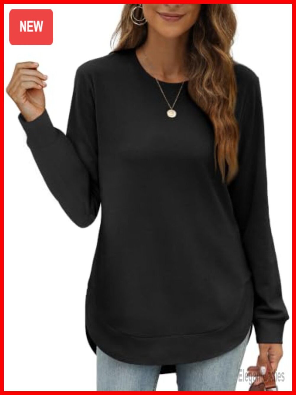 Womens Crewneck Sweatshirt Long Sleeve High Low Curved Hem Tunic Top